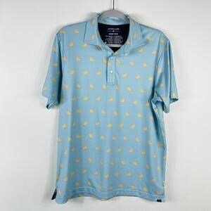 Alton Lane Size Medium Oranges Print Short Sleeve Golf Polo Shirt Blue